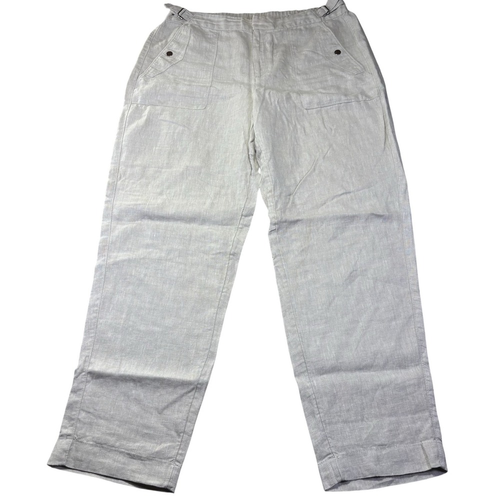 Athleta Pants Womens 14 Tall Beige Linen Straight Elastic Waist Travel Casual